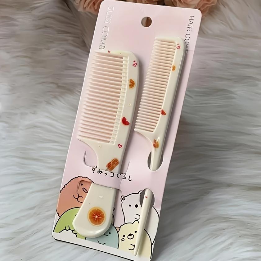 

2 шт./набор Расческа для волос с фруктовым узором Расческа с крысиным хвостом с мелкими зубьями и расческа с широкими зубьями для гладкой укладки, красочные расчески для волос с цветочным дизайном желтый оранжевый