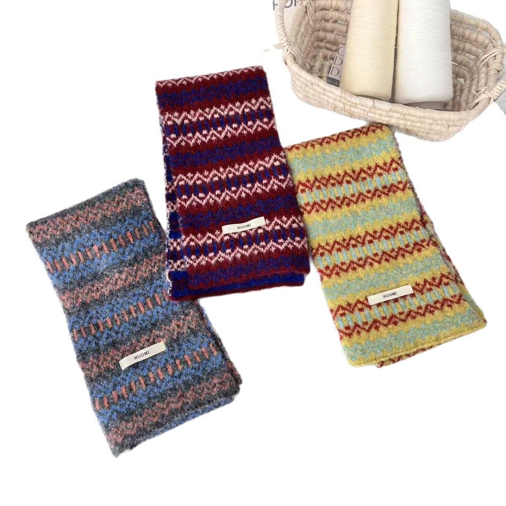 Children's Retro Fair Isle Knitted Scarf: Autumn & Winter Warm Neck Warmer - Korean Style Color Block for Boys & Girls