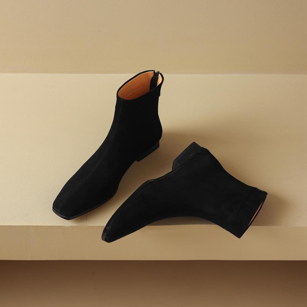 Krazing Pot Sheep Suede Nubuck Autumn Winter Shoes Low Heels Size 43 Modern Boots Square Toe Zipper Retro Ankle Boots