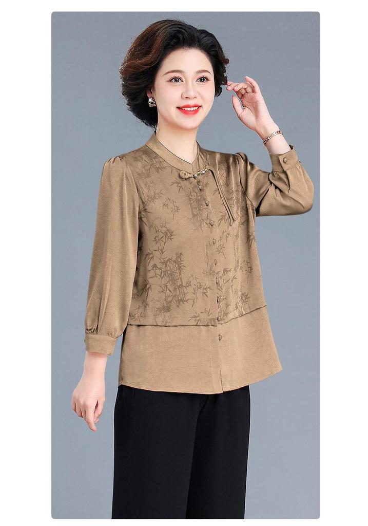 Autumn Mother's Day Chinese Style Two-Piece Shirt Set for Elegant Middle-Aged Women