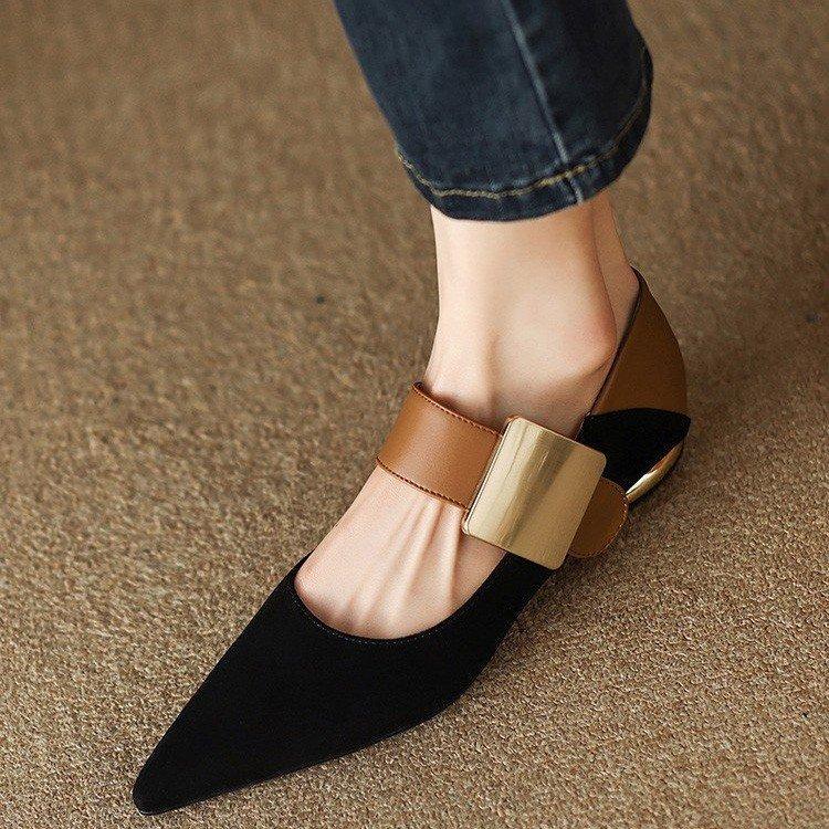Fashion French Style Women Nature Suede High Thick Heels SmallHut New 2025 Spring Square Toe Pumps Elegant Lady Metal Decoration Shoes