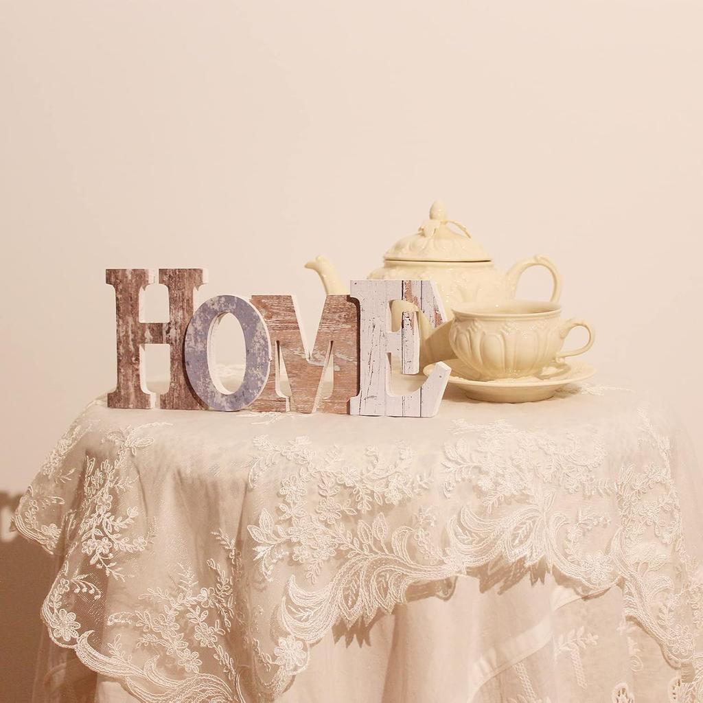 Wood Home Sign, Decorative Art Wall Mount, Free Standing Wooden Word Table Signs for Home Decor (Home)