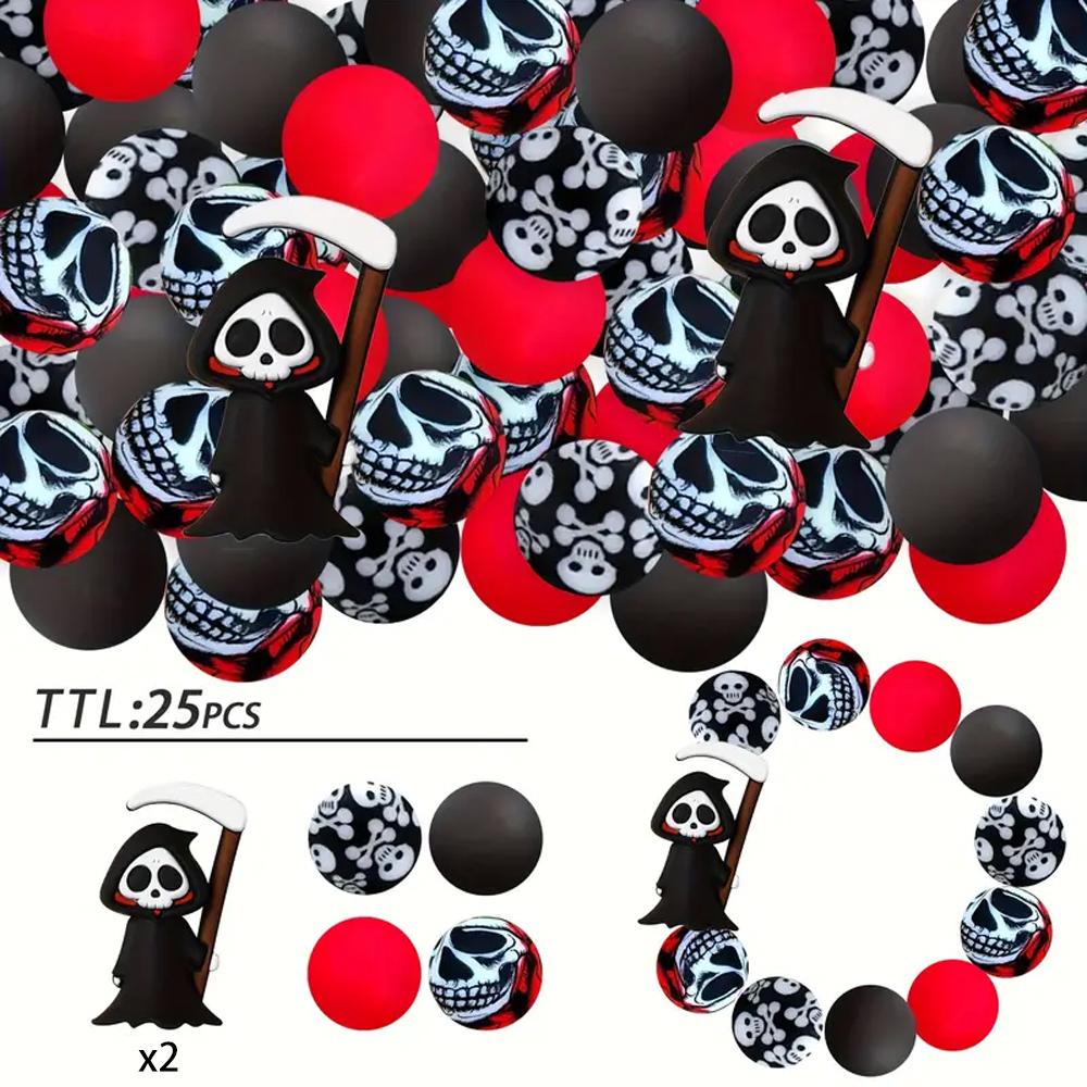 25PCS Multi-Size Halloween-Themed Silicone Beads Set, Perfect for DIY Craft Projects Like Keychains, Necklaces, Bracelets & More