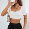 Summer Sports Casual Women's Cut-off Style Knitted High Elastic Short-sleeved T-shirt Tops