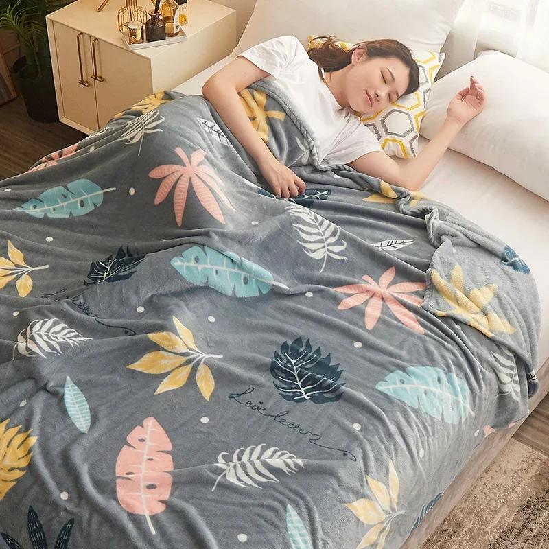 Soft Blanket for Beds Thin Coral Fleece Plaids for Sofa Single/Queen/King Blanket for Travel Reactive Printed Blanket Plaids