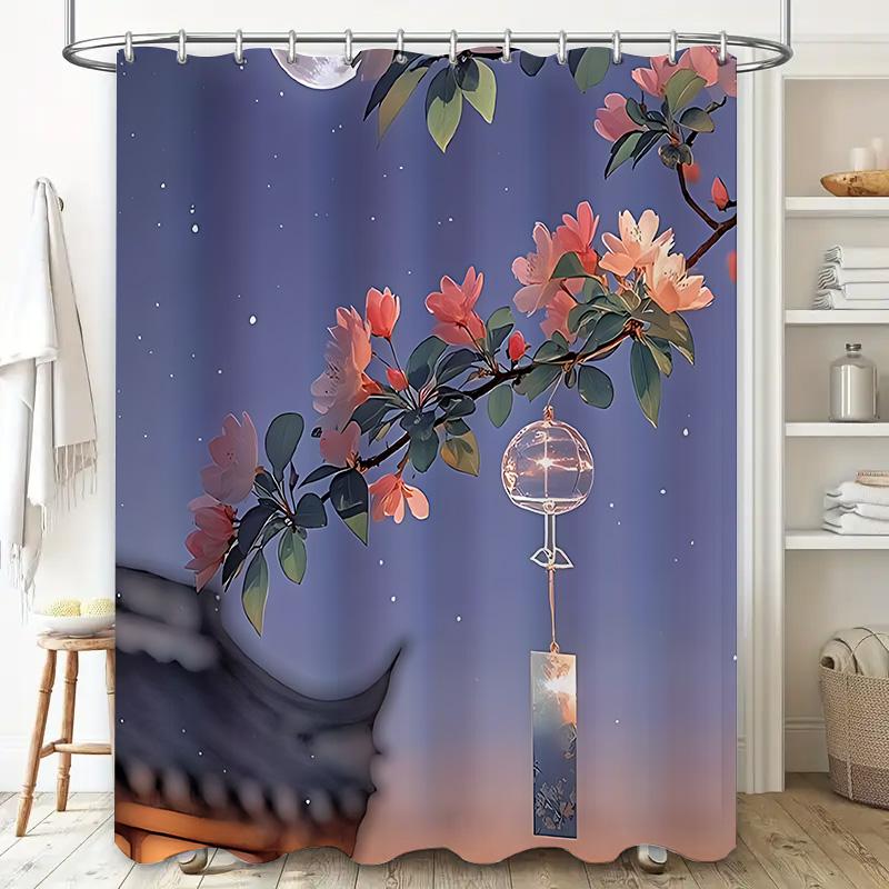 

Beautiful Artistic Shower Curtain With Floral And Lantern Design - Elegant Home Decor For Your Bathroom Waterproof Durable W60H190(CM)-1 Pcs