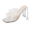 Fashion Lace Pearl Bowknot High Heel Slippers for Women Summer Square Toe Transparent Heeled Pvc Sandals Woman Fashion Party Dress Shoes