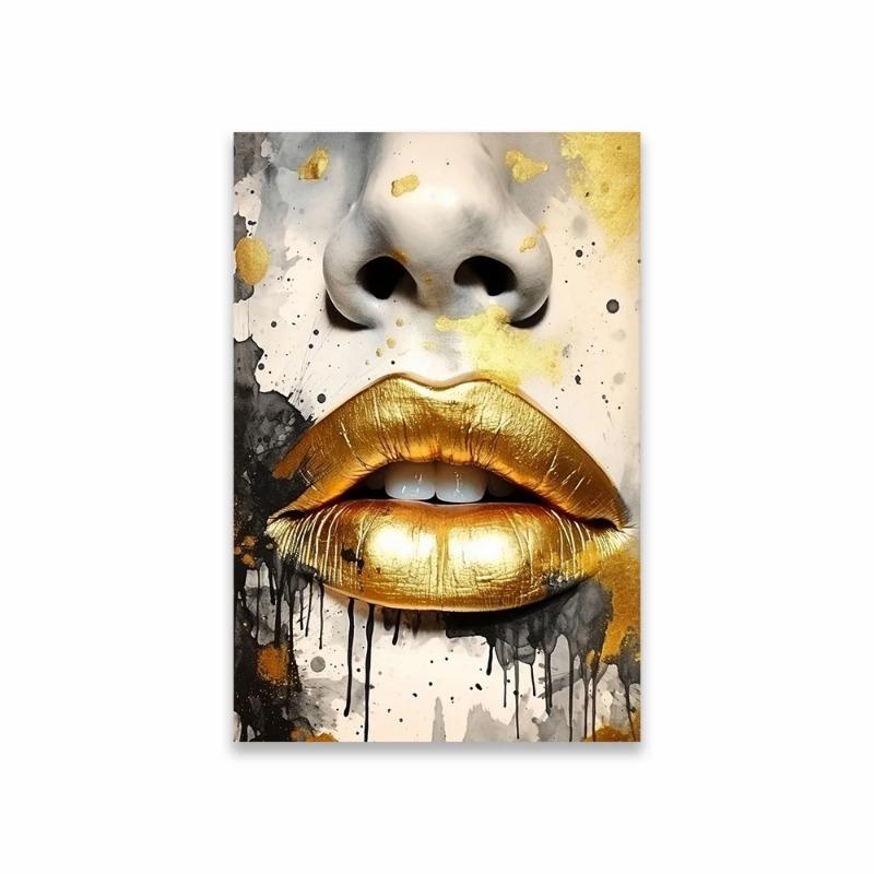 Abstract Woman Face Wallart Poster Girl Wall Art Portrait Gold Face Woman Art Print Living Decor Canvas Painting Modern Home Art