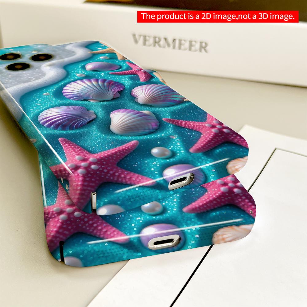 Mermaid Shell & Starfish Beach Scene Phone Case All Inclusive Film Hard Phone Case, Compatible with iPhone 18 Pro Max 17 16 15 14 13 12 11