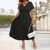 Glitter Sparkly Summer Dress for Women Twist Front V Neck Flowy Beach Sundress Short Sleeve A-line Swing Long Dress