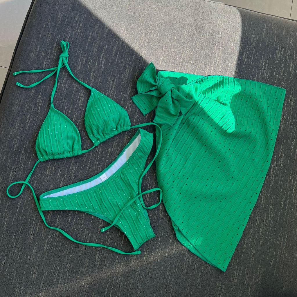 2025 European & American Backless Three-Piece Tie-Up Swimsuit
