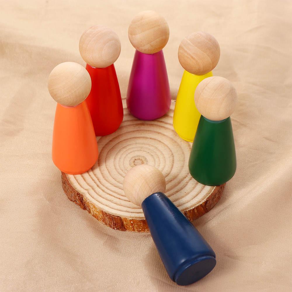 Blocks People Figures Doll Color Cognitive Puzzles Toy Peg Dolls Rainbow Color Building Blocks