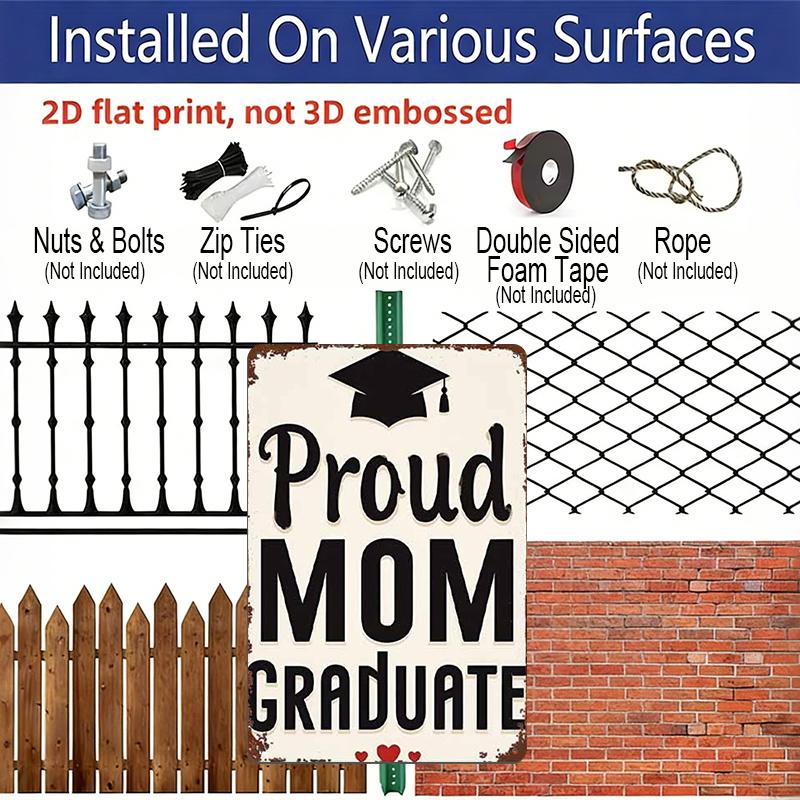 2D Flat Vintage Graduation Keepsake - Proud Mom & Graduate Diploma Scroll Metal Sign - Aluminium Rustic Decor for /Outdoor - Graduation Decoration