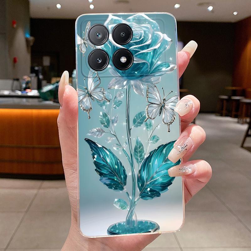 Transparent Phone Case For Xiaomi Poco X6 Pro 5G Case Clear Luxury Fashion Butterfly Flower Soft TPU Silicone Jelly Cover Casing