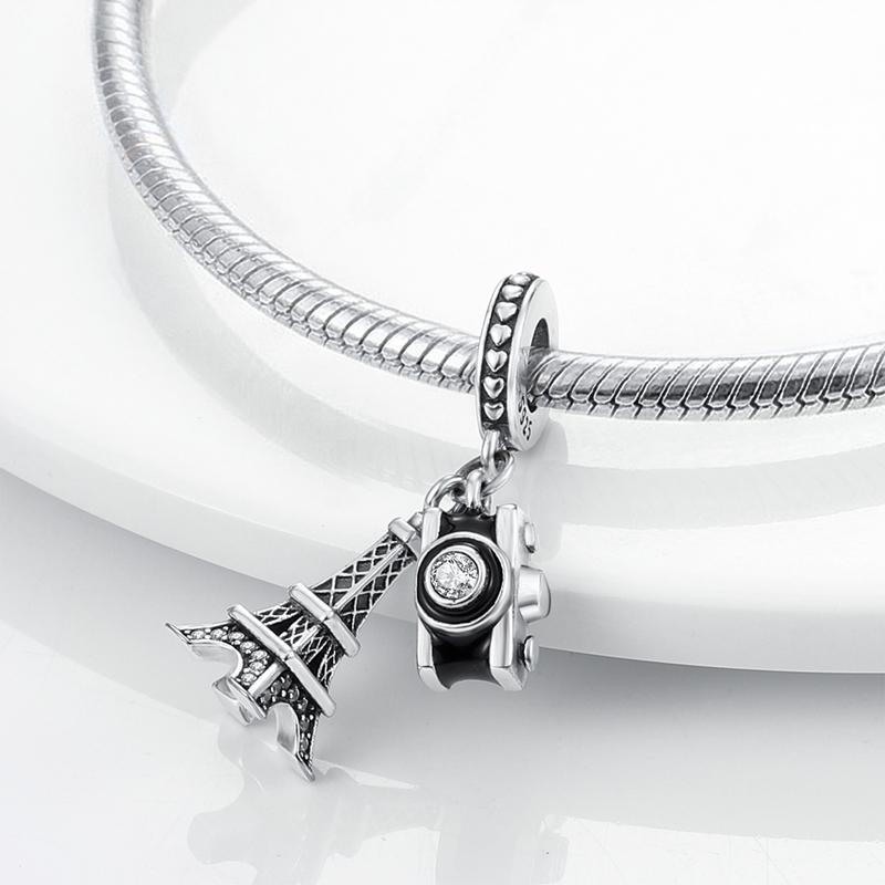 925 Sterling Silber Charm Perle Anhänger Flugzeug Kamera Koffer Reise Charm Passend für Original Halskette Armband Für Frauen DIY Schmuck