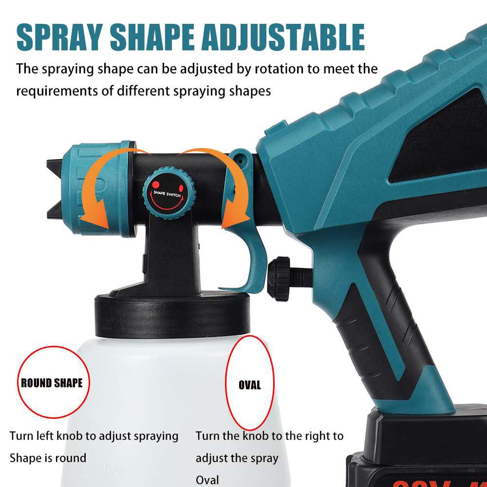 1 Set 1000ML Cordless Electric Spray Gun Airbrush Paint Sprayer For 18V Battery