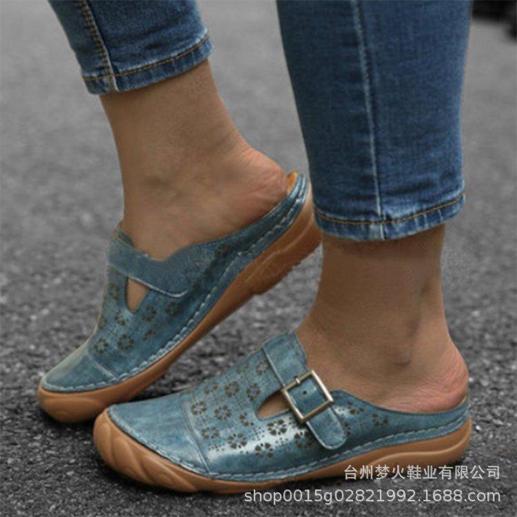 Women's shoes five-finger sole hollow bag head buckle sandals comfortable flower women's slippers
