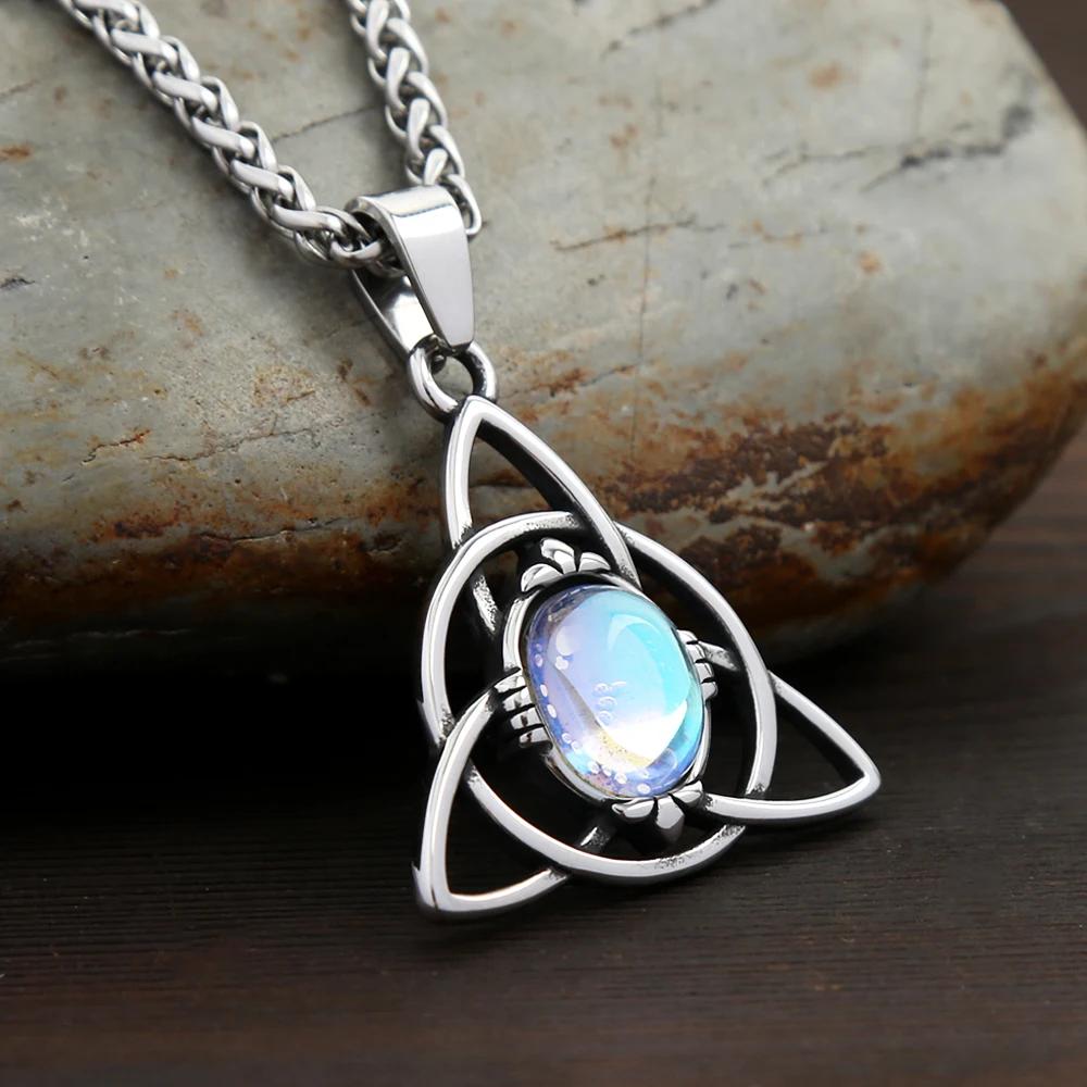 Vintage Nordic Stainless Steel Trinity Knots Pendant Necklaces For Men Women  Opal Necklace Viking Amulet Jewelry Gifts