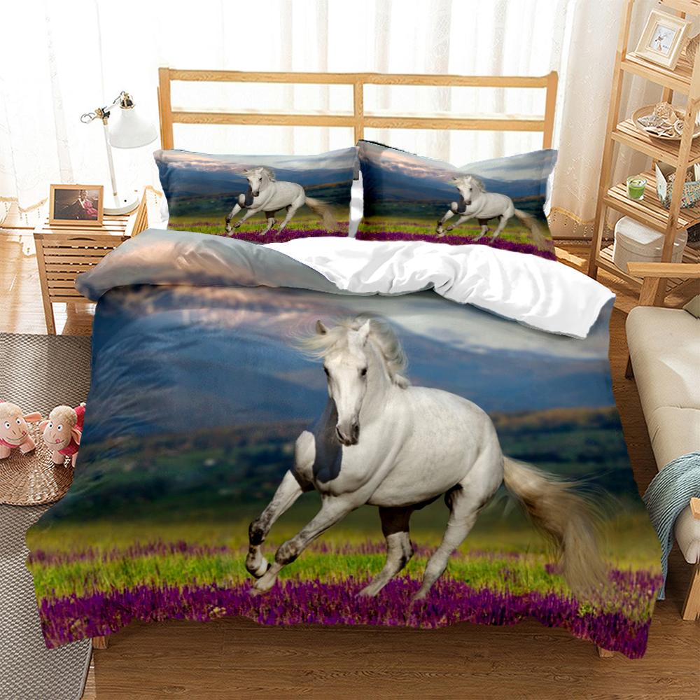 Horses Hd Print Polyester Bedding SetsKids Or Adults For Beds Quilt Cover Pillowcase Bedding SetTeens King Size Bedding Set