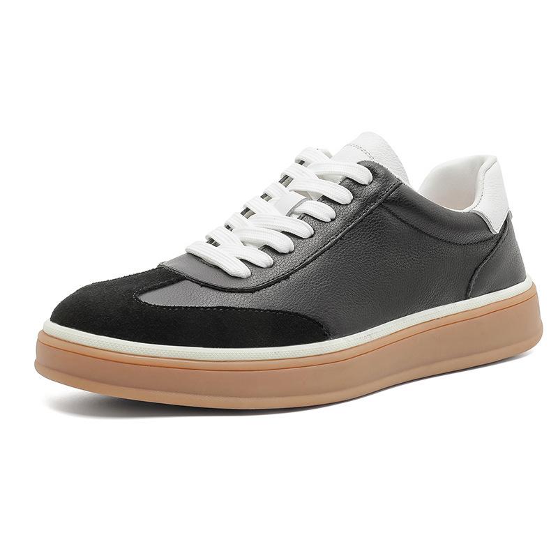 New Men Genuine Leather Casual Shoes Street Fashion Flat Skate Shoes Young Man Lace-up Sneakers
