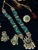 Green Beaded Meenakari Long Kundan Necklace Earring & Ring Set For Women