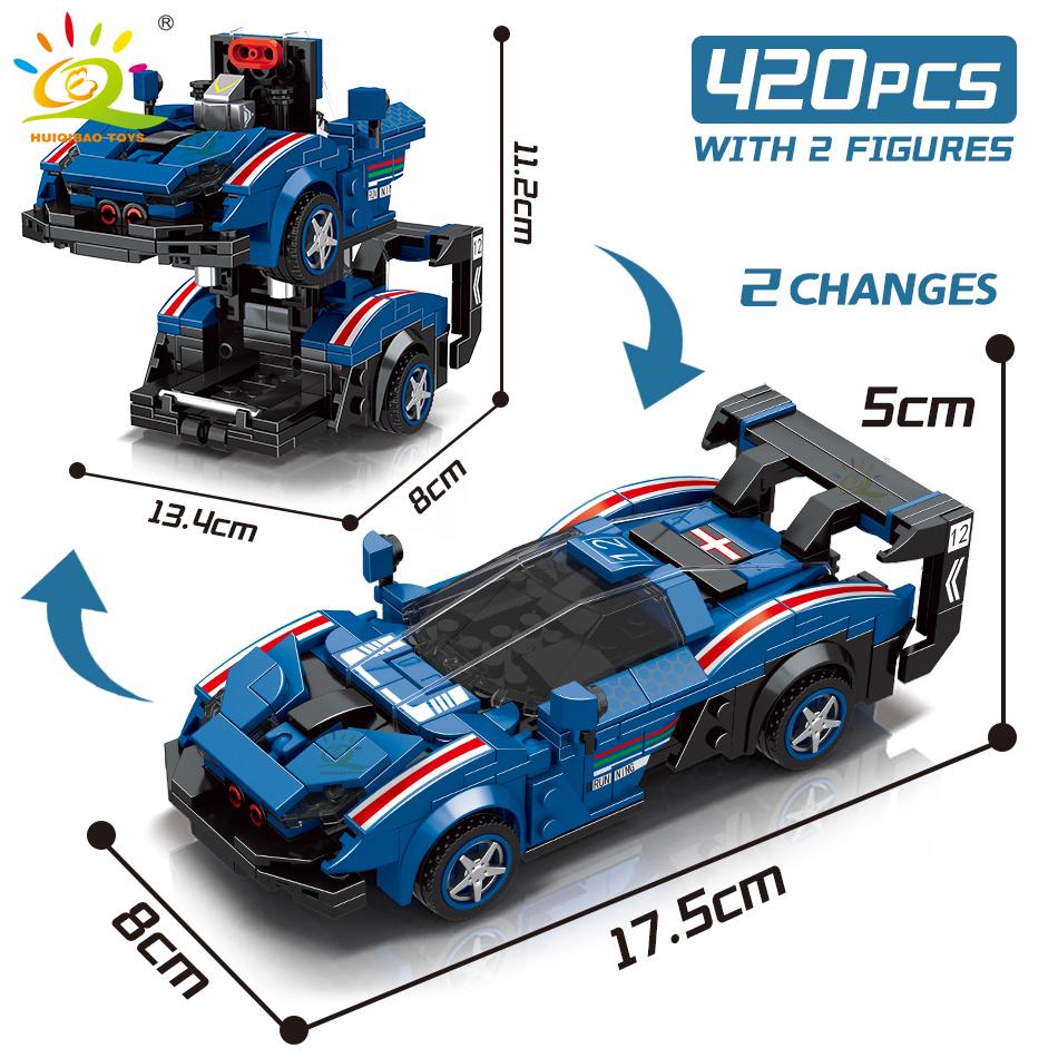 HUIQIBAO One Step Transfrom Racing Car Model Building Blocks 2in1 Robot Mecha Creative Bricks Set Children Toy For Kids Boy Game