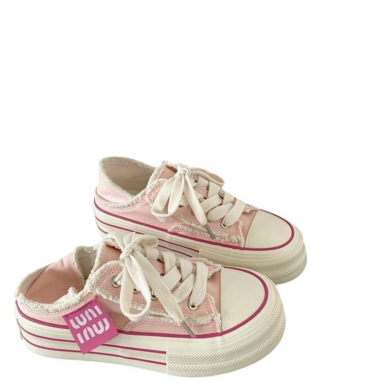 thick-soled canvas women's shoes are thin and breathable, and thick-soled two wear one pedal, white shoes, casual board shoes.
