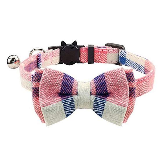 Yousheng Pet collar, bell, bow, British plaid cloth collar, cat and dog collar