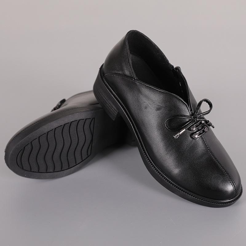 Autumn New Top Layer Cowhide Thick Heel Women's Single Shoes Korean Casual Work Shoes Comfortable Leather Professional Shoes Fashion Shoes