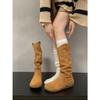 Brown retro flat boots children's boots 2025 new autumn versatile skirt Maillard stacking boots