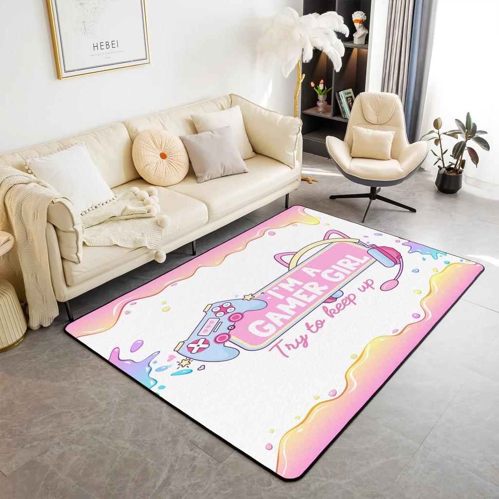 Skull Gamer Carpet Sugar Skull Games Area Rug for Living Room Bedroom Non Slip Juvenile Hand Skeleton Gamepad Gaming Floor Mat