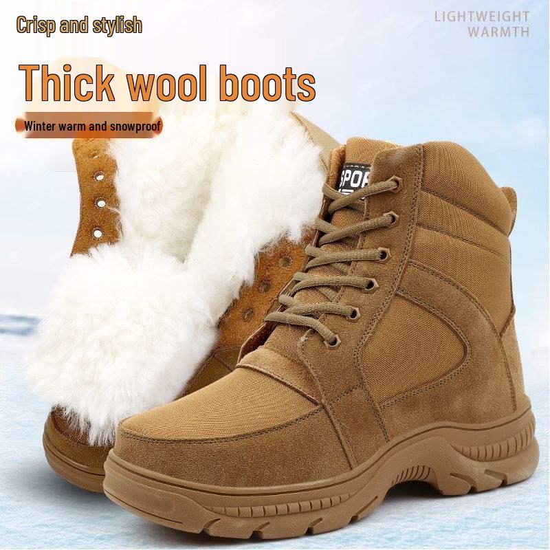 

Мужские зимние ботинки-хайтопы из кожи и меха - Теплые, Толстые, Нескользящие и Морозостойкие для ношения на открытом воздухе зимой 40