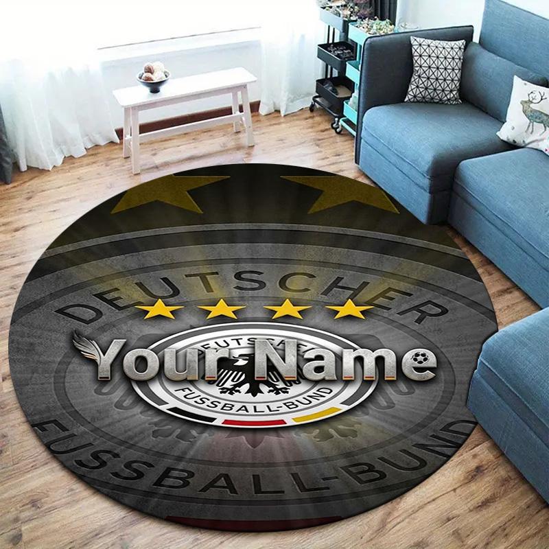 German Football Crest Custom Name Round Area Rug Carpet Rug For Living Room Bedroom Sofa Playroom Decor Nonslip Floor Mat