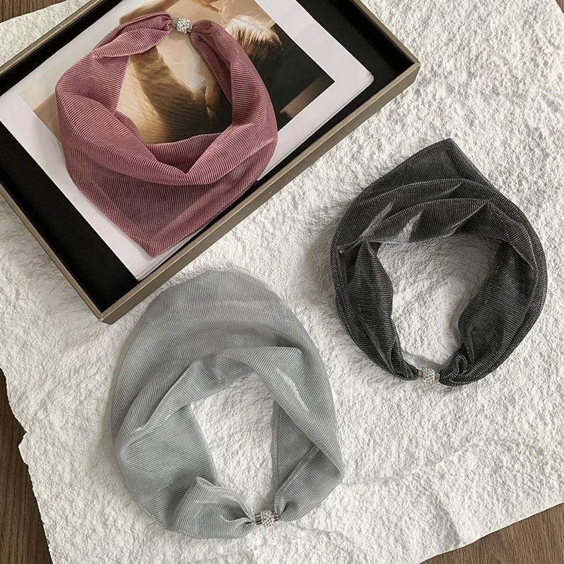 Magnetic buckle silk scarf high sense summer thin temperament colorful bright diamond neck protection decorative necklace scarf small scarf