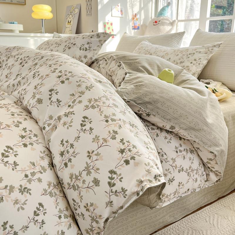 Watercolor Flower Duvet Cover Cotton Cartoon Bunny Comforter Cover Lovely Farm Animal Rabbit Bedding Set for Girly Bedroom Decor