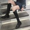 Fashion Middle Heel Knee High Shaft Shoes Woman Leather Brown Pointed Toe Long Boots for Women Comfortable and Elegant New In Footwear