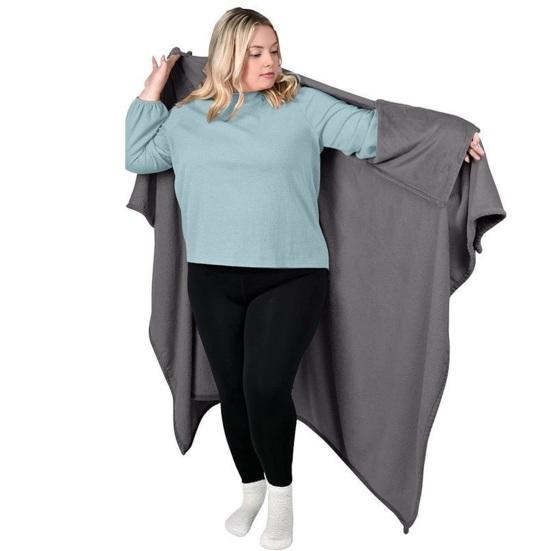 Flannel Wearable Blanket Poncho Soft Blanket Cape with Arm Pockets Warm Cozy Blanket Wrap for Adults Home Office Travel Comfort