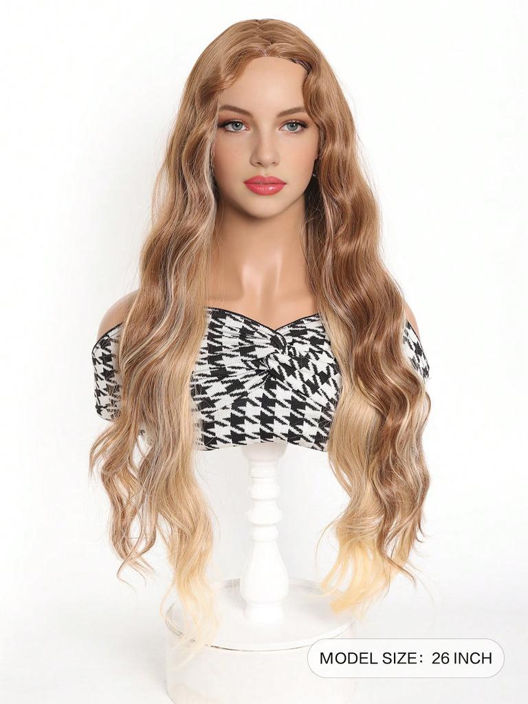 Synthetic Wig Long Ombre Blonde Wavy Wig for Women  Middle Part Wavy Wig Natural Looking Wig for Daily Party Use (Ombre Blonde)