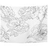 Emvency Tapestry Grey Line Floral Black White Outline Rose Flowers Design Linear Home Decor Wall Hanging Living Room Bedroom Dorm 60x80 Inches