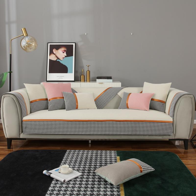 Autumn and Winter New Corn Plush Houndstooth Sofa Cushion Modern Simple Color Matching Sofa Cushion Cover Towel