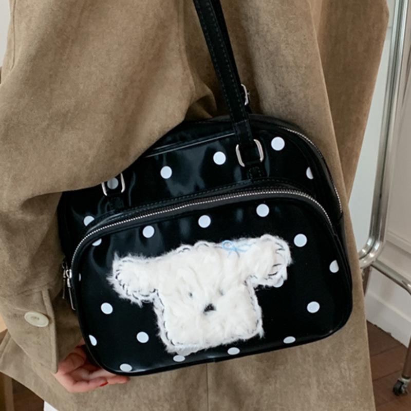 Korean version of cute polka dot shoulder bag women's 2025 new fashion cartoon puppy backpack large-capacity commuter bag