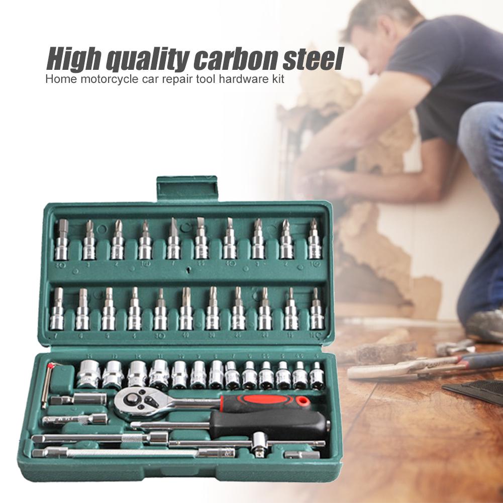 46PCS Car Repair Tool Kit Wrench Wrench Socket Spanner Screwdriver Carbon Steel Combination Auto Repair Tool Kits Accessory