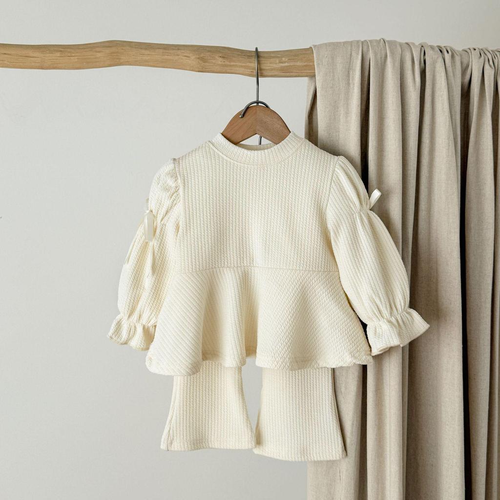 Koreanischer Stil Mädchen Anzug Langarm mit Schleife Rüsche Ausgestellte Hose - Kleinkinder und Kleine Kinder