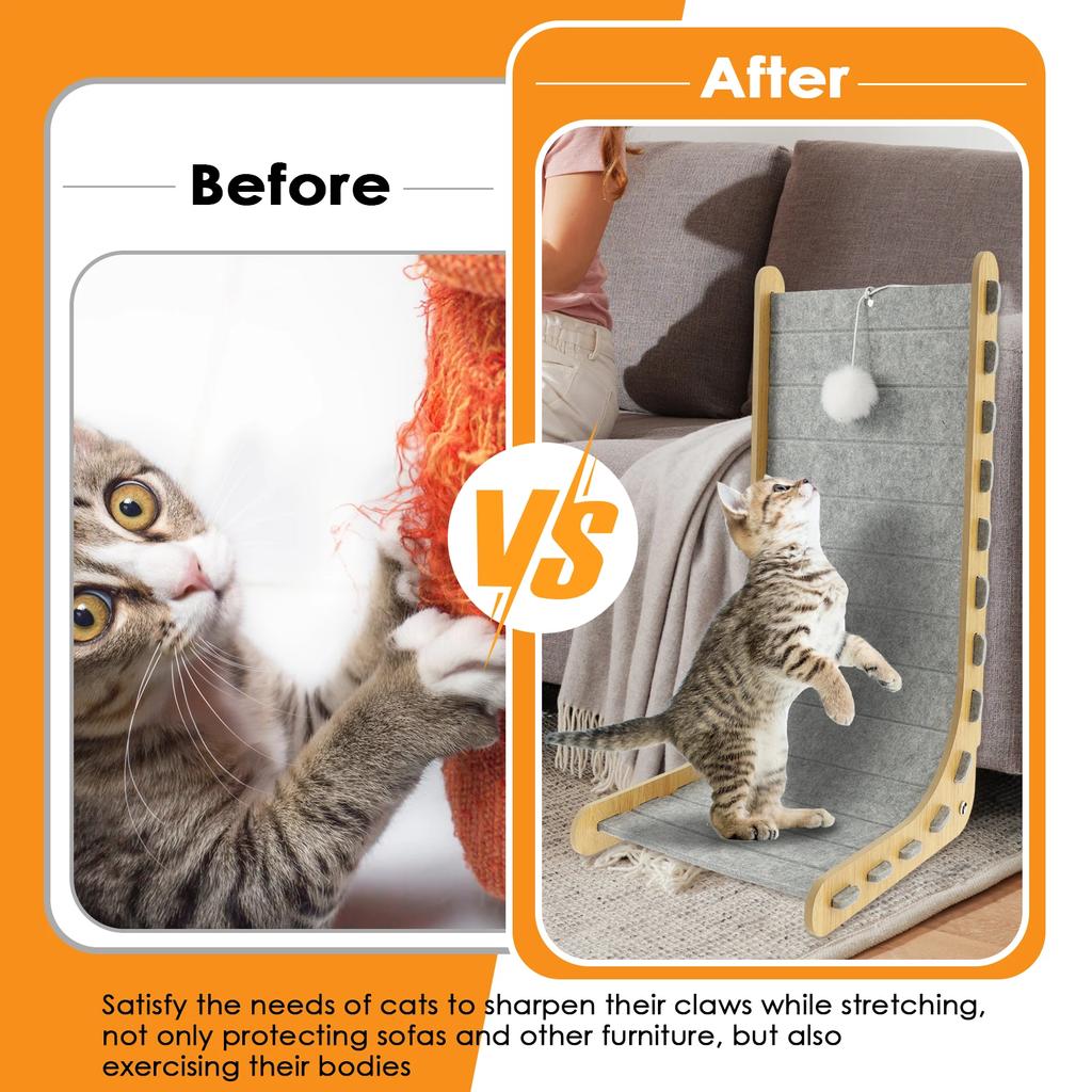 L Shape Cat Scratching Board Felt Durable Vertical Cat Scratching Pad With Ball Pet Paw Grinding Tool Pet Supplies Accessories