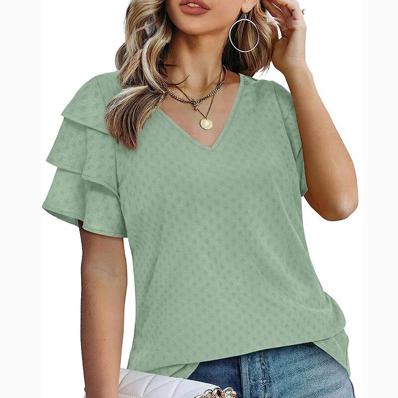 Casual Loose Summer Womens Shirts 2023 Fashion Short Sleeve Chiffon Blouse Women Tops Elegant Female Clothing V Neck 26486
