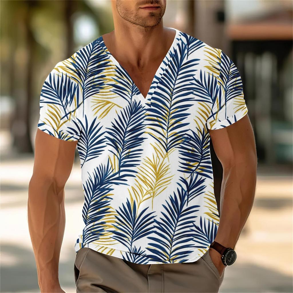 Herren-Oberteil mit V-Ausschnitt, lässig, kurzärmelig, locker, lässig, modisch, für den Urlaub