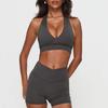 Cross chest gathering neck underwear shorts set fitness sports yoga pilates quick drying set