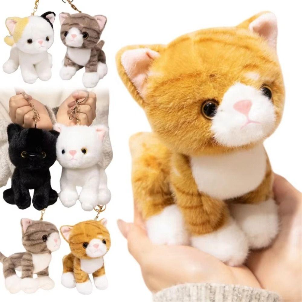 White Gray Simulated Cat Doll Stuffed Animal Stuffed Cat Keychain Kitten Plush Toy  Girls Gift