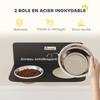 Double Dog Bowl, Wall-Mounted, 2 Bowls, Stainless Steel, 800 ml, 42 x 23.5 x 14 cm, Black