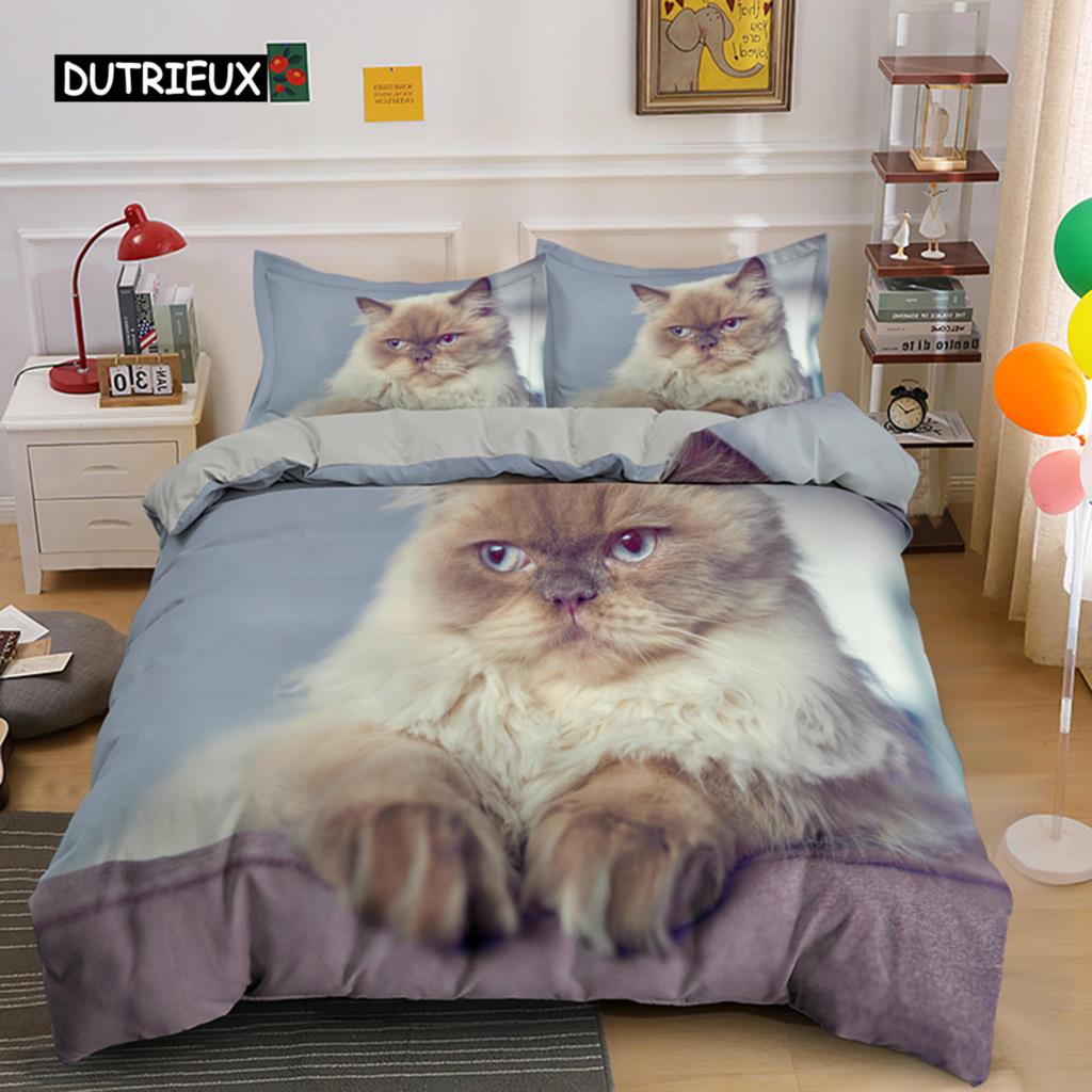 Liebliches Haustier Katzenbettwäsche-Set, Tierdruck Bettbezüge Einzel Doppel King Queen Größe Bettdeckenbezug, Kätzchenmuster Steppdeckenbezug